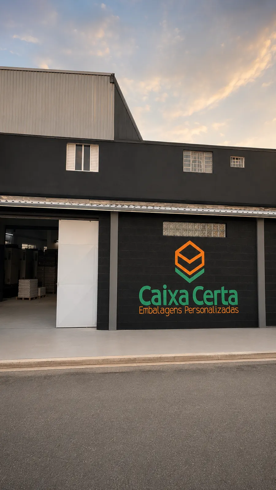 Fachada da fábrica da Caixa Certa na Vila Picinin, São Paulo